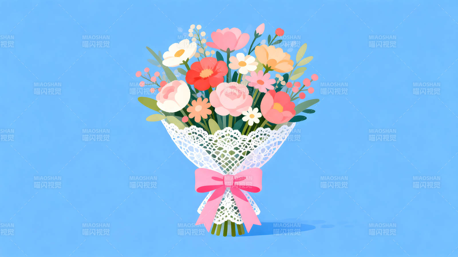 鲜花束插画设计清新雅致图片