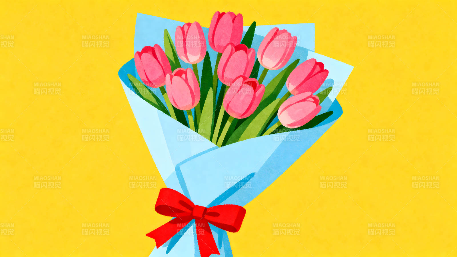 粉色郁金香花束插画图片