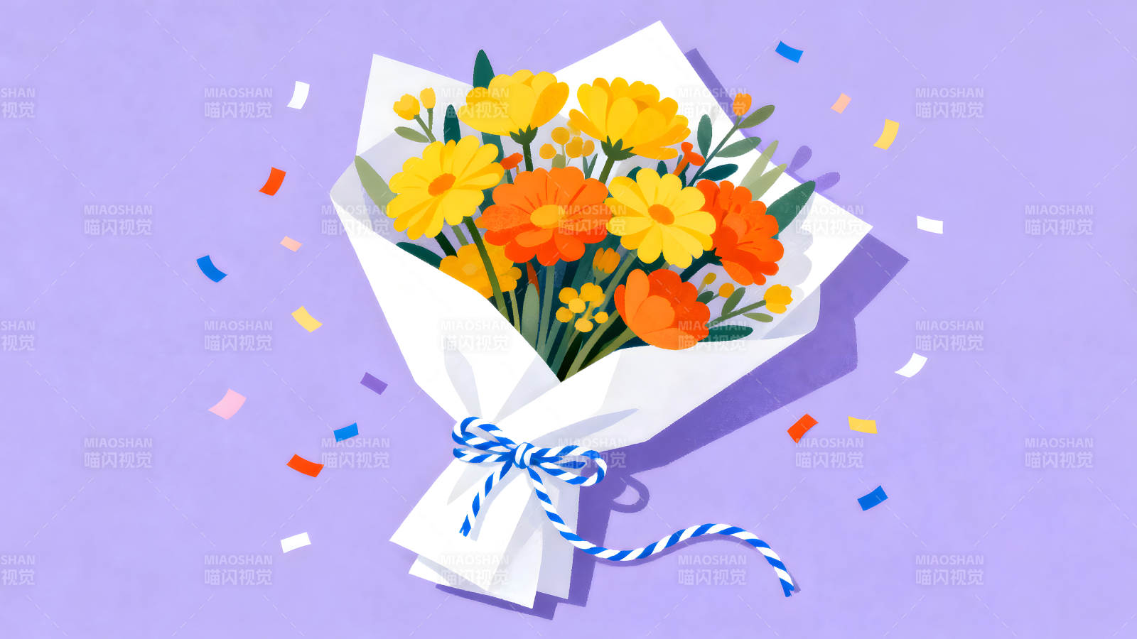 花束与彩带的美好祝福图片