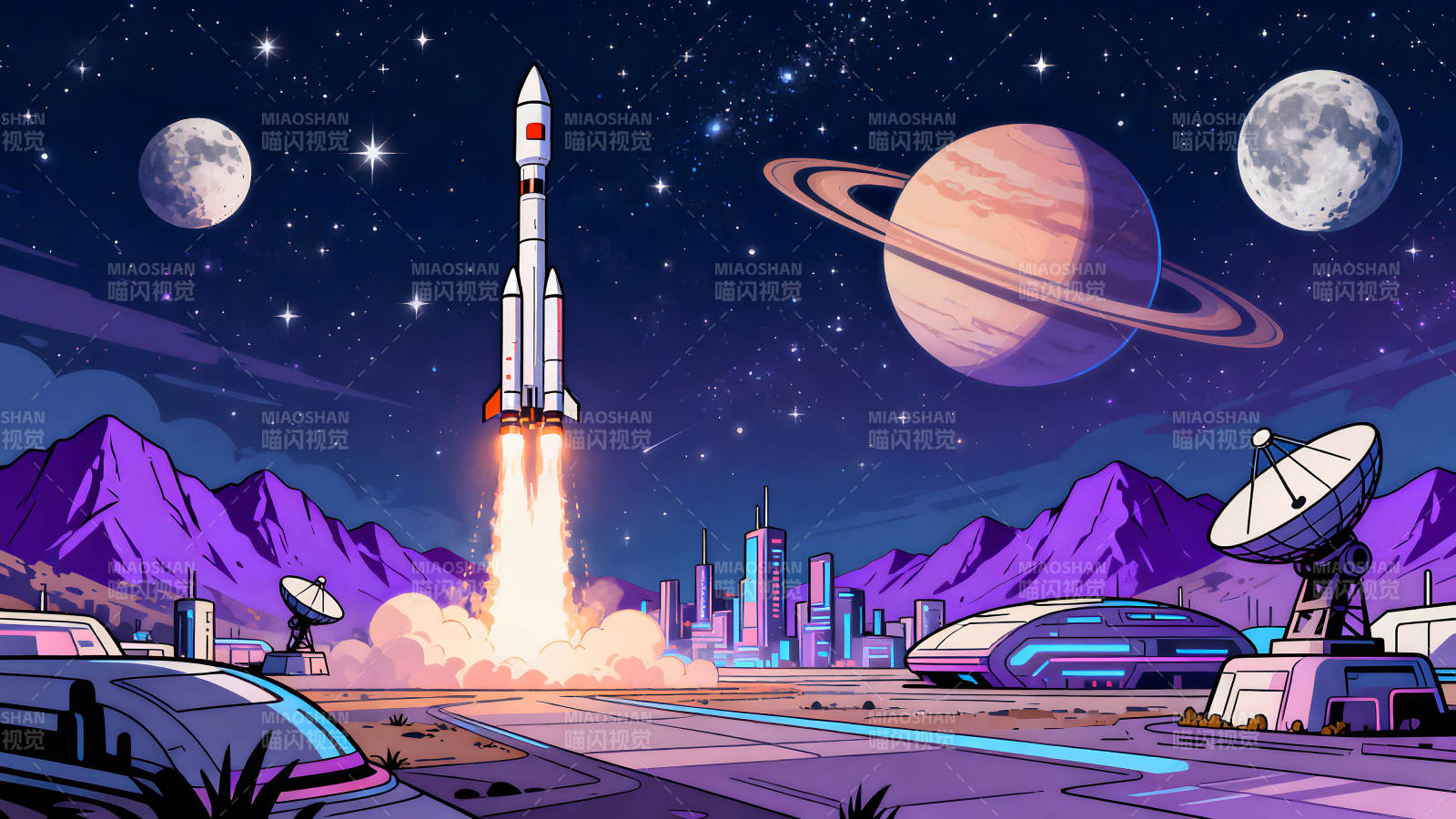 宇宙发射场景城市夜空图片