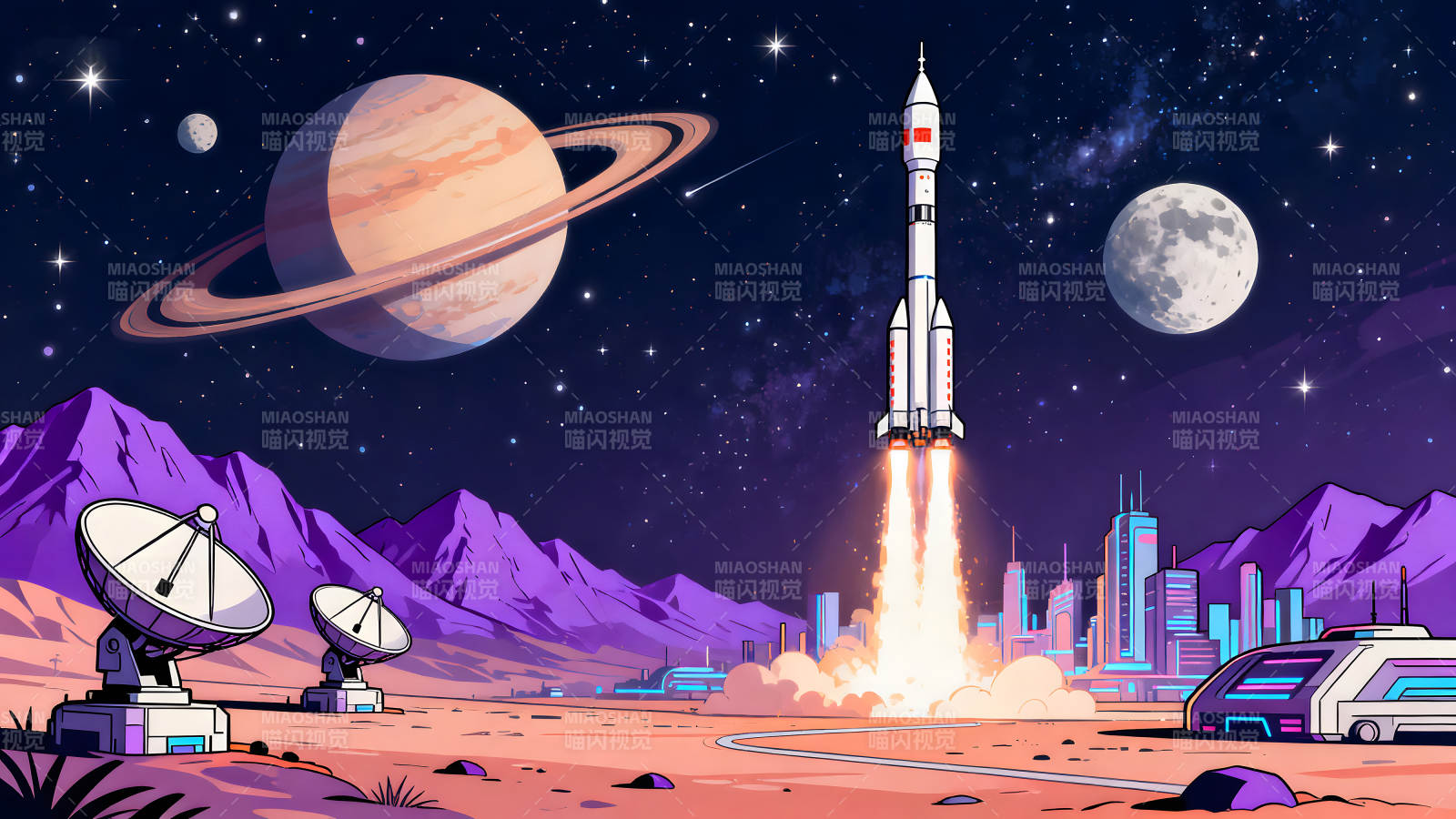 太空发射与行星景观图片