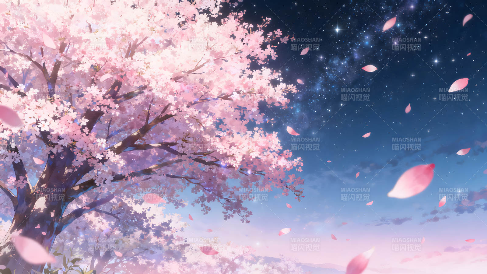 樱花树下星空浪漫景色图片