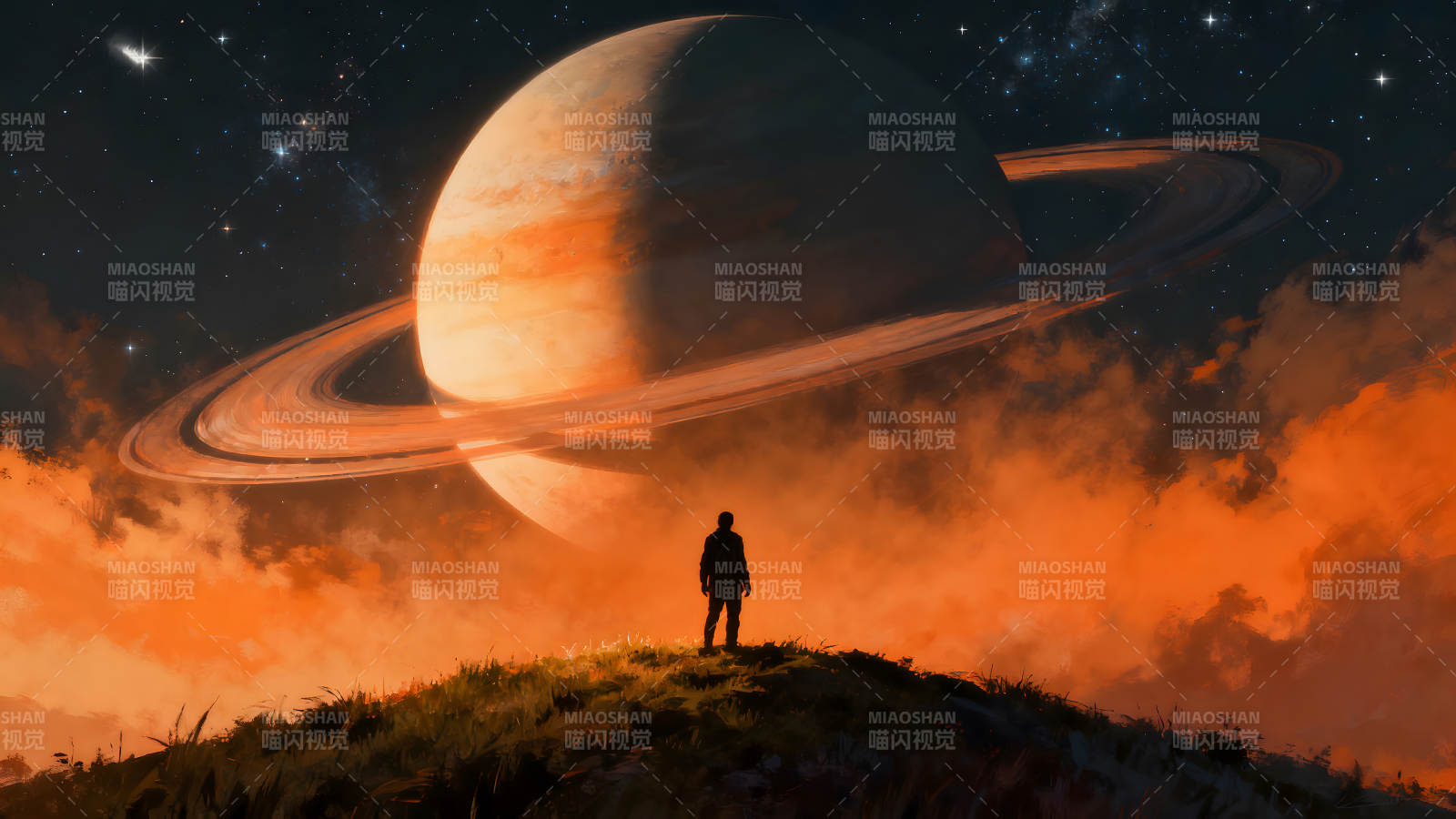 星际探索孤独旅人凝视行星环绕图片