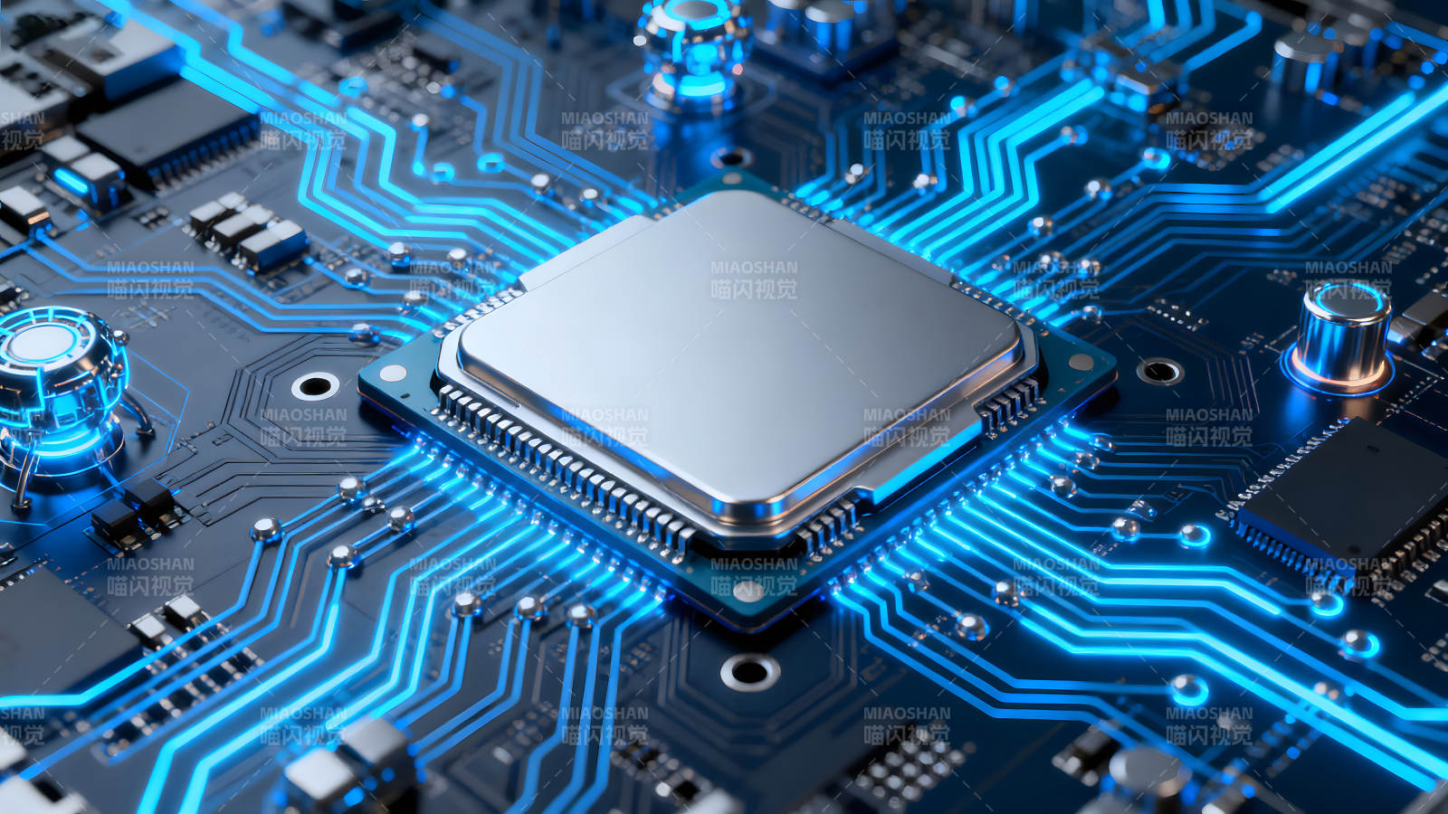 电路板与芯片特写蓝光图片