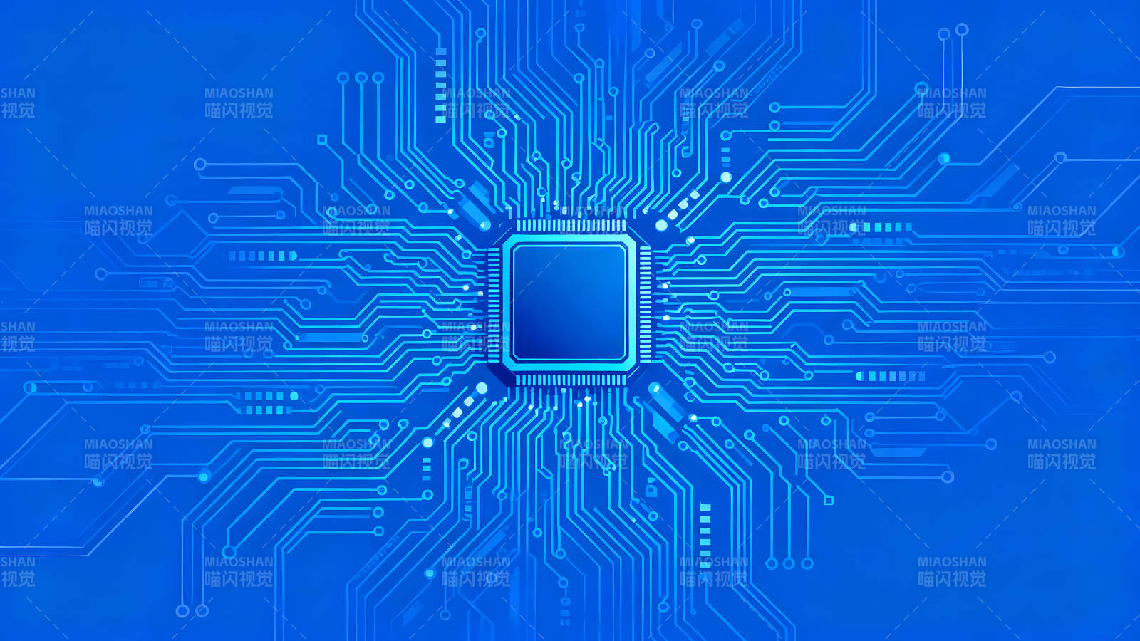 蓝色电路板的中央处理器图片