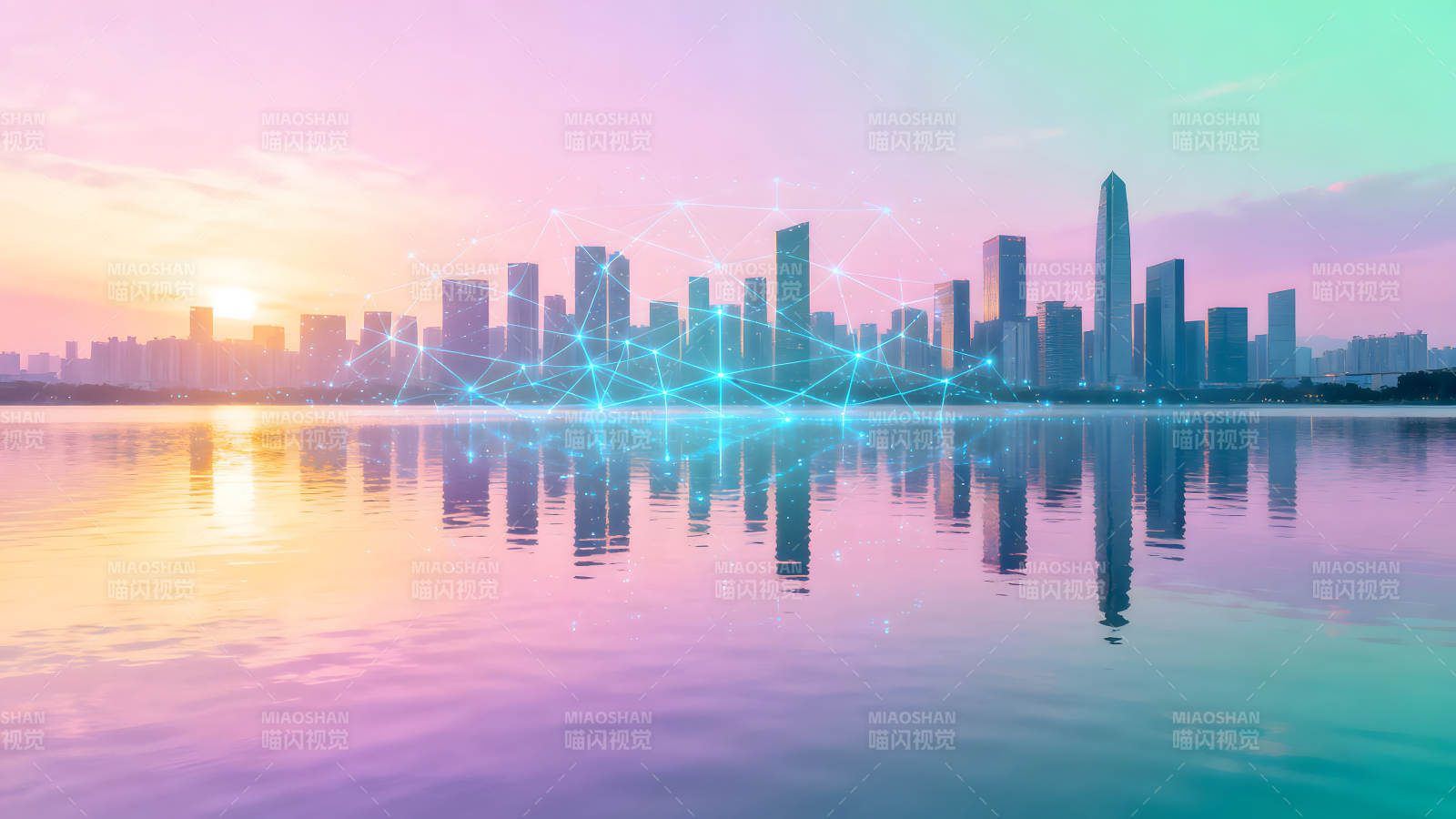 城市夜景与科技互联的唯美画面图片