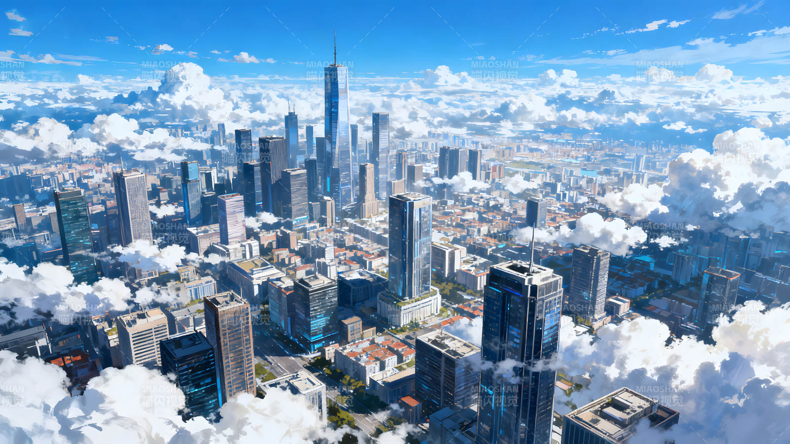 城市天际线之上云海缭绕图片