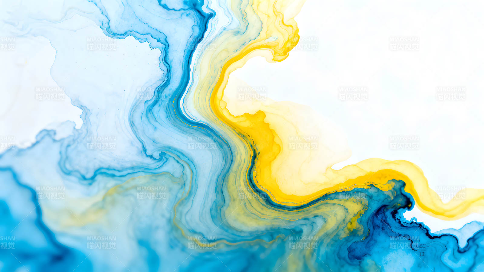 蓝黄抽象流动水墨背景图片