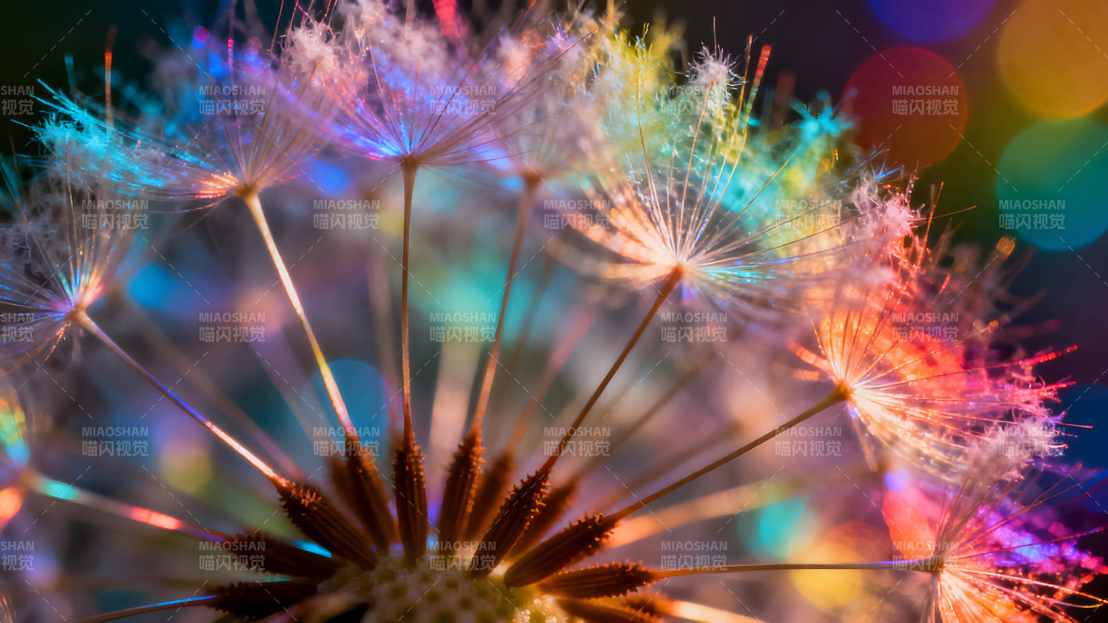 蒲公英绚丽光影梦幻花朵光线交织图片