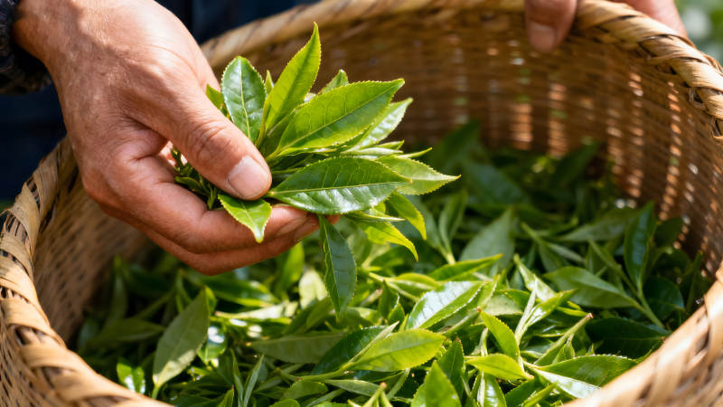 采摘茶叶的瞬间图片