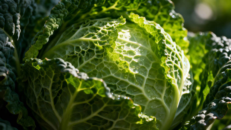 翠绿包菜特写光线照射清晰图片