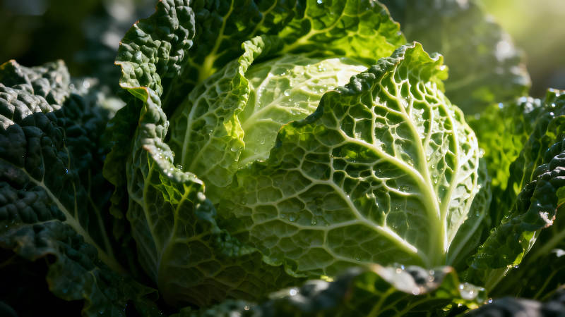 翠绿卷心菜特写阳光照耀图片