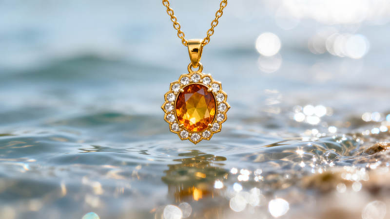 项链在水面上闪耀光芒图片