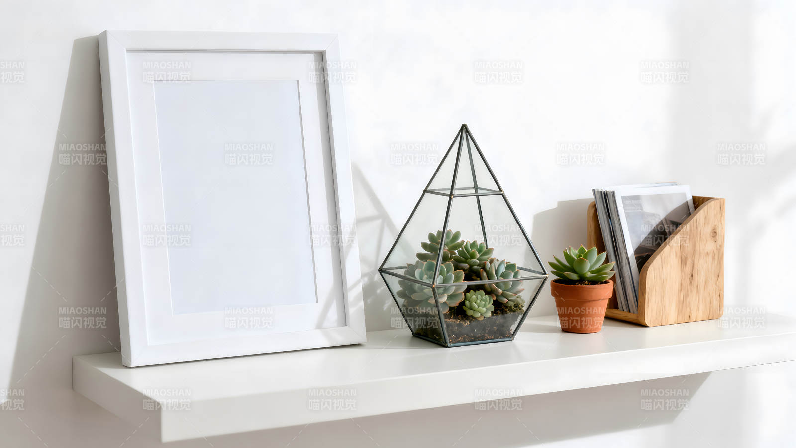 简约风格的白色墙壁上的陈设图片