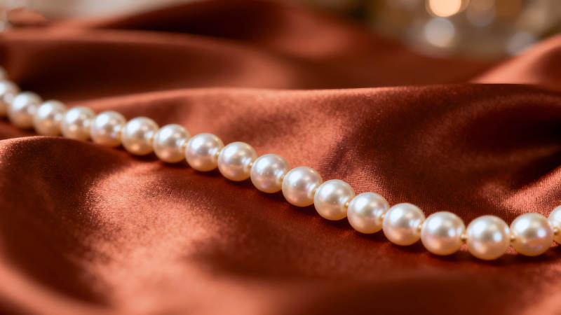珍珠项链在丝绸上图片