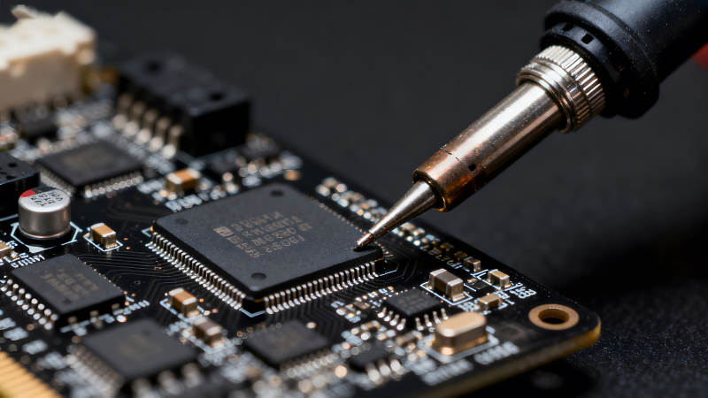 电路板焊接特写镜头图片