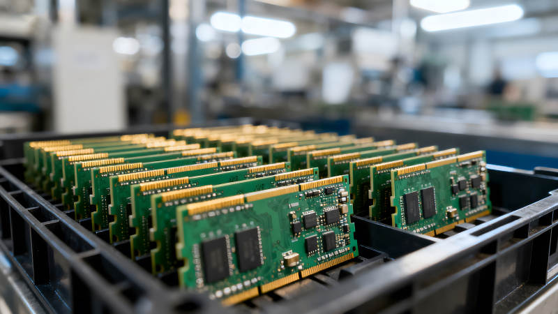 电子元件生产车间大量内存条整齐摆放图片