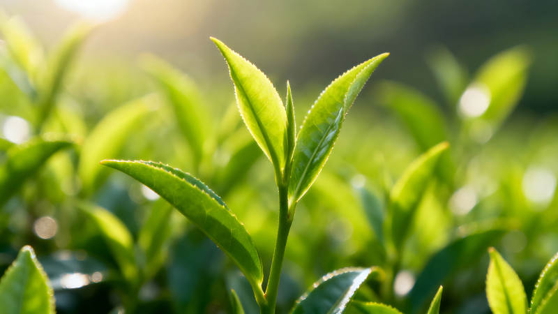 嫩叶茶芽沐浴阳光图片