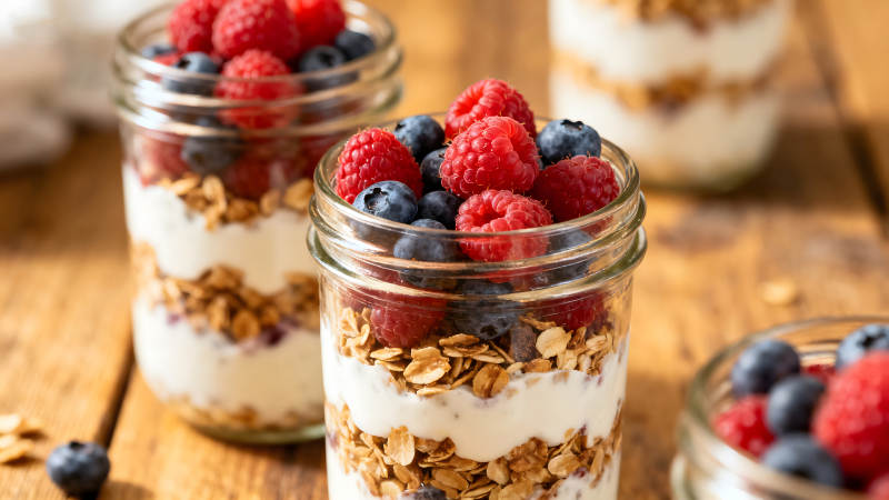 美味的燕麦酸奶配浆果图片