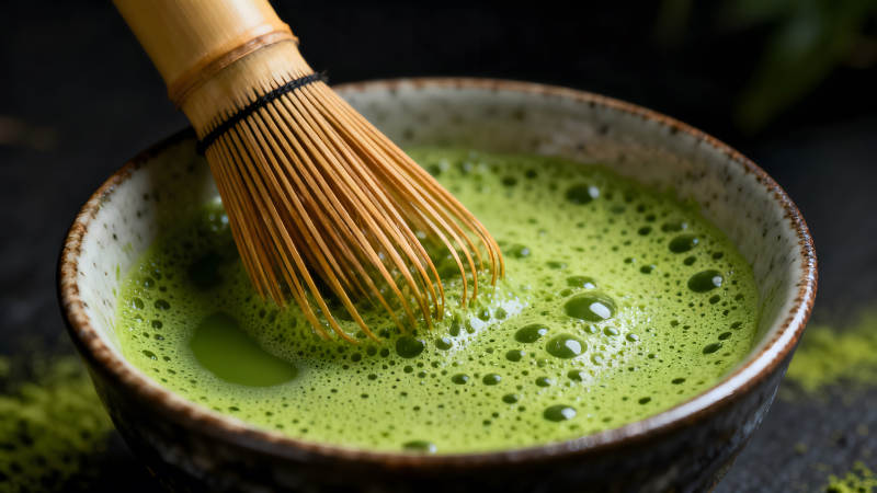 抹茶碗里搅拌的抹茶图片