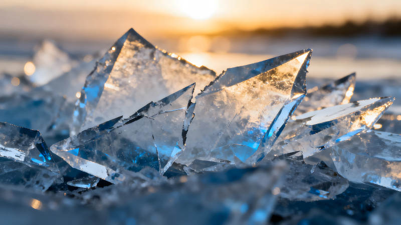 冰晶破碎阳光洒落的景象图片