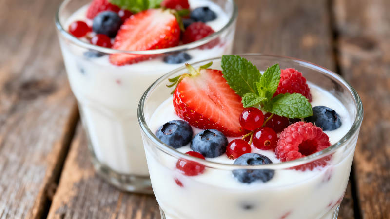 酸奶配水果特写图片