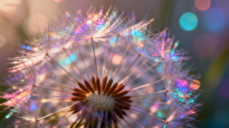 蒲公英轻盈飘逸闪耀着绚丽光芒图片