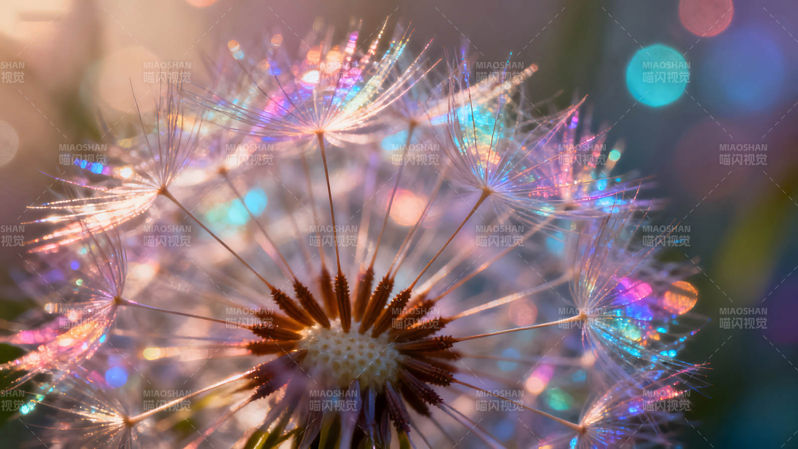 蒲公英轻盈飘逸闪耀着绚丽光芒图片