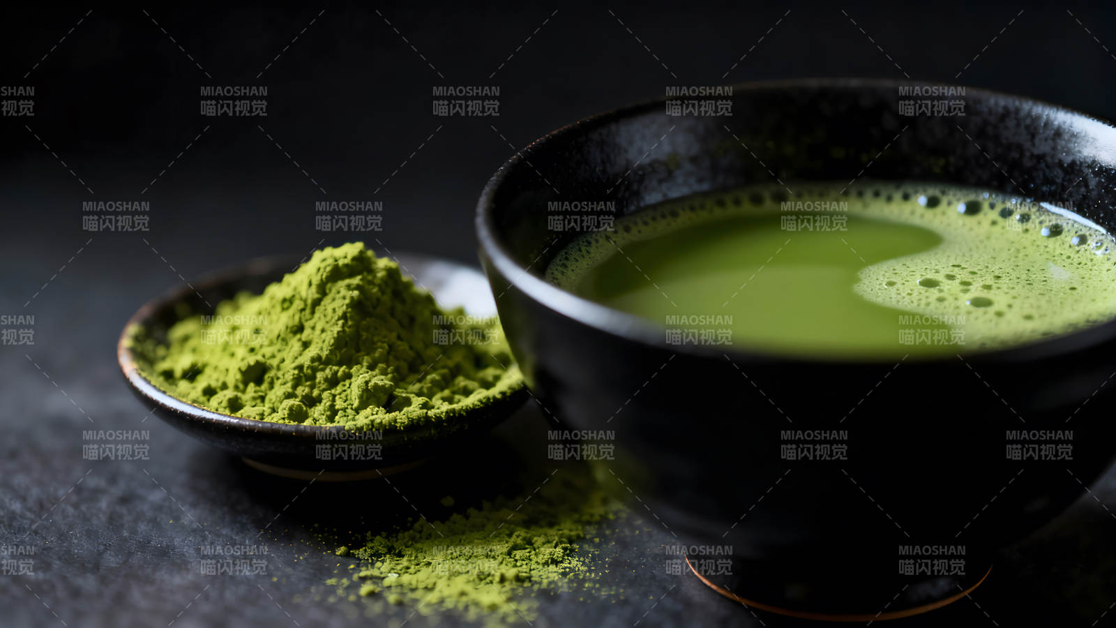 抹茶粉与抹茶饮品细节图图片