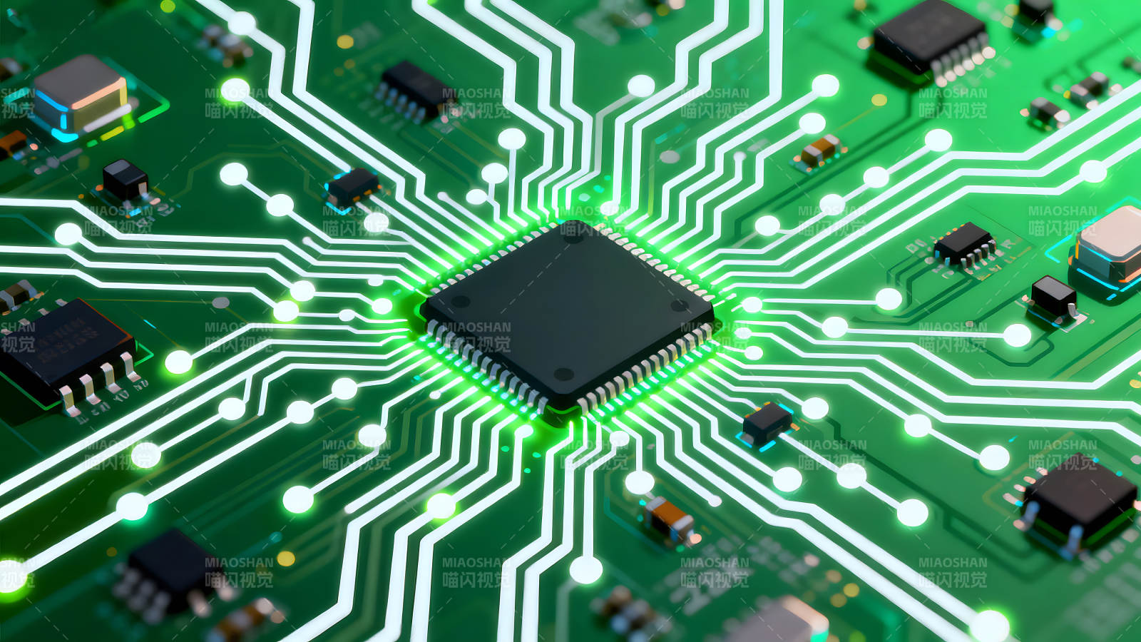 电路板上的芯片与电子元件图片