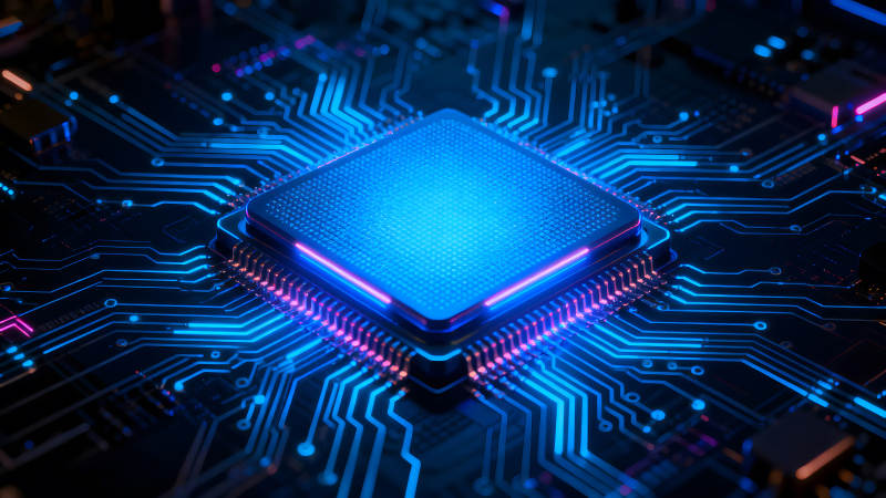 CPU电路板蓝光渲染图片