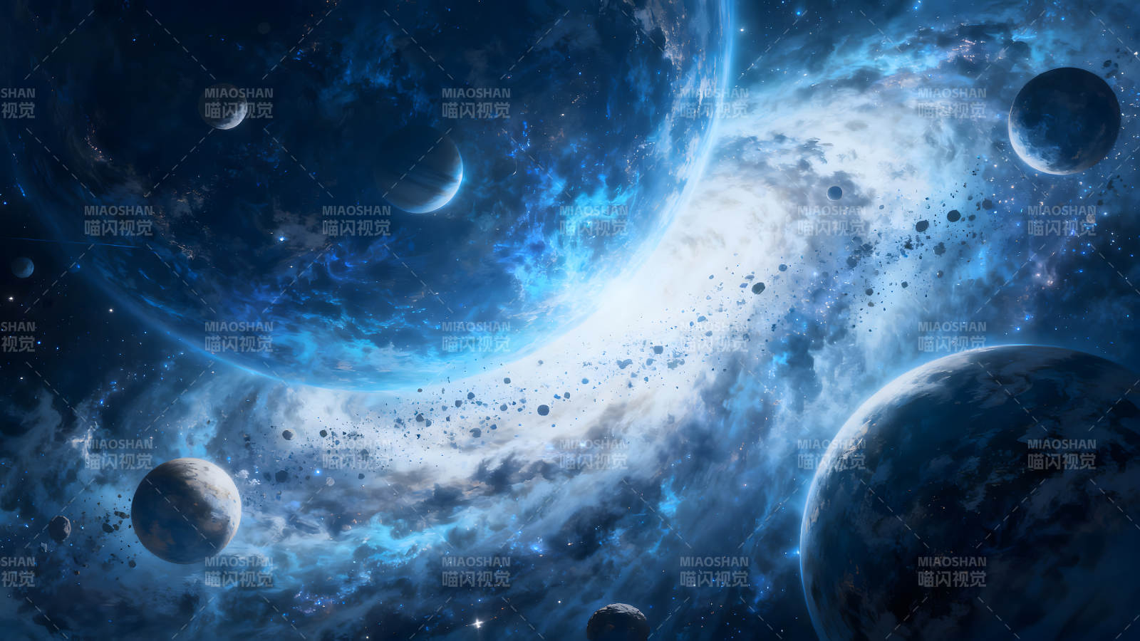 宇宙星际蓝色行星背景图片