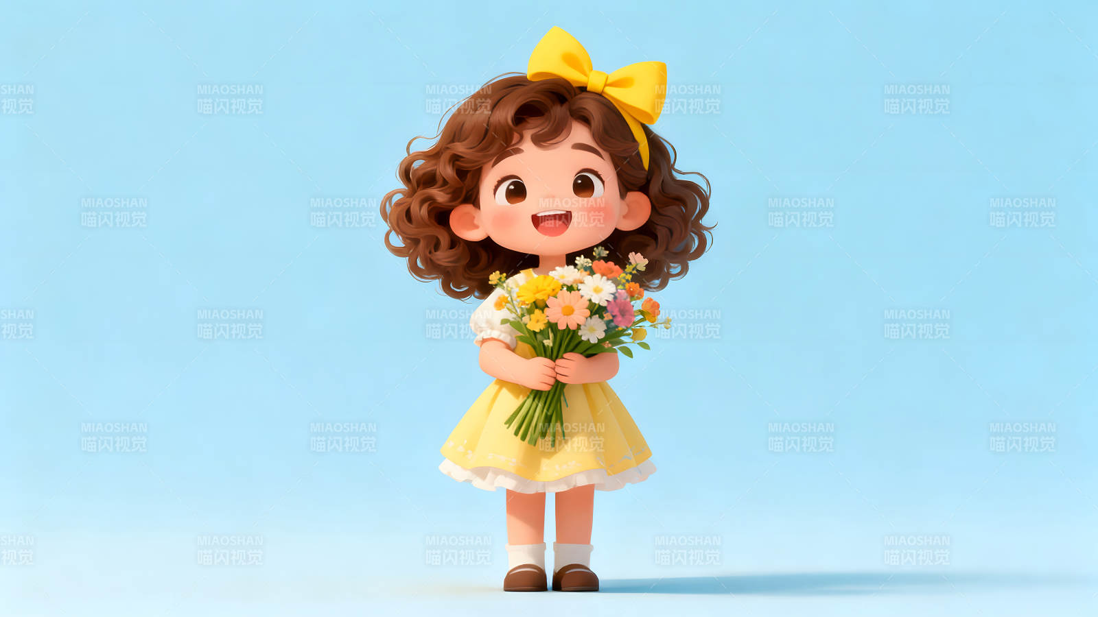 女孩手捧鲜花微笑穿着黄色裙子很可爱图片