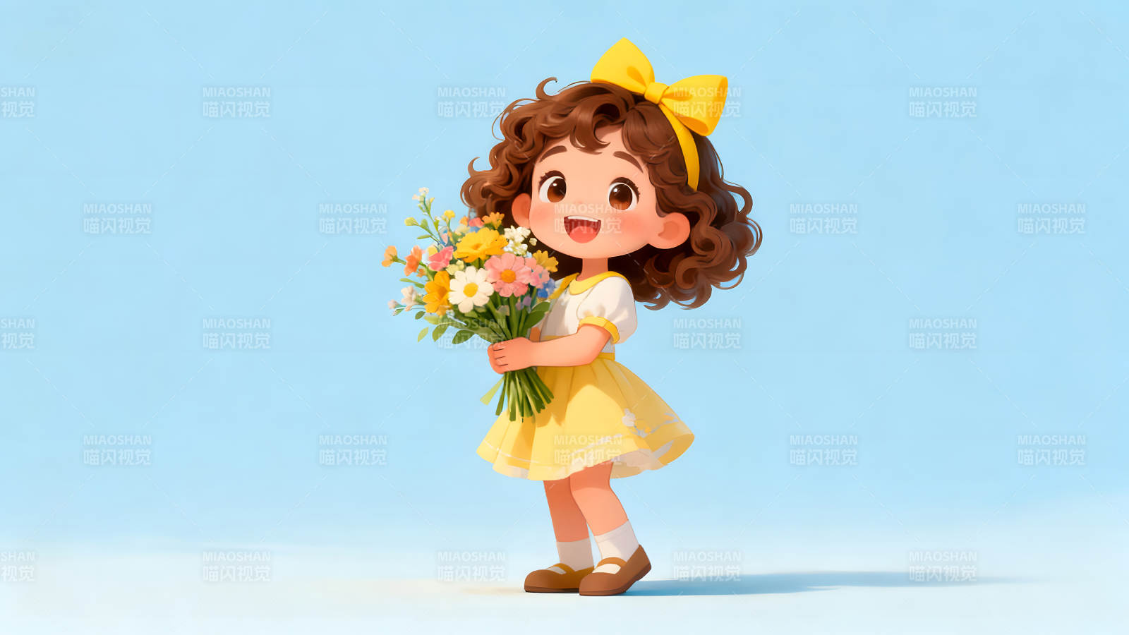 小女孩手捧鲜花灿烂的笑容图片