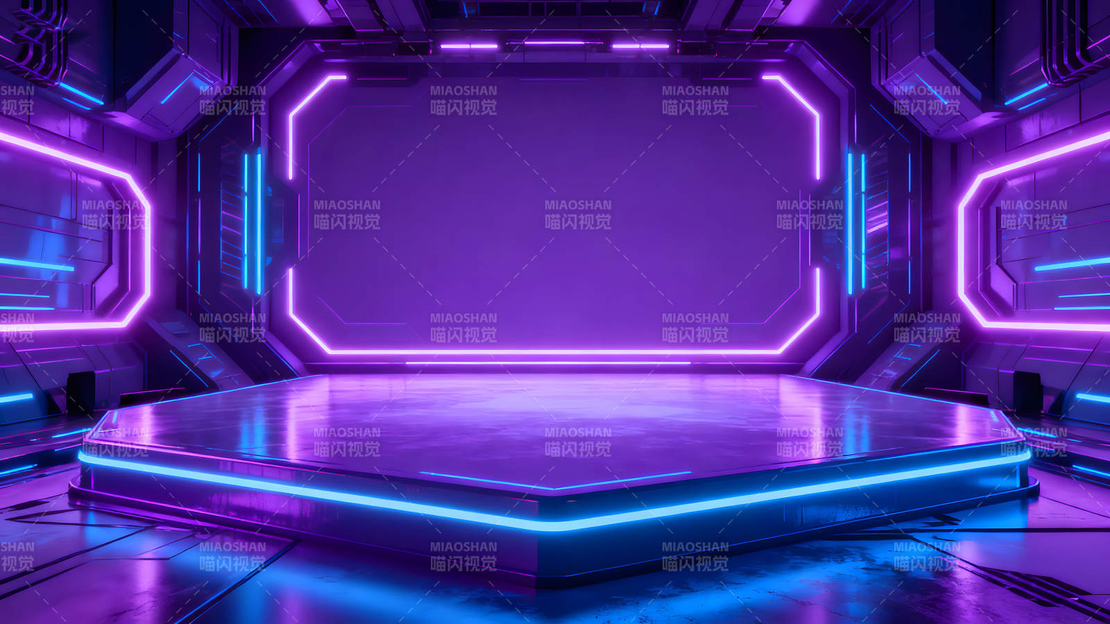 未来科技舞台紫色霓虹灯光图片