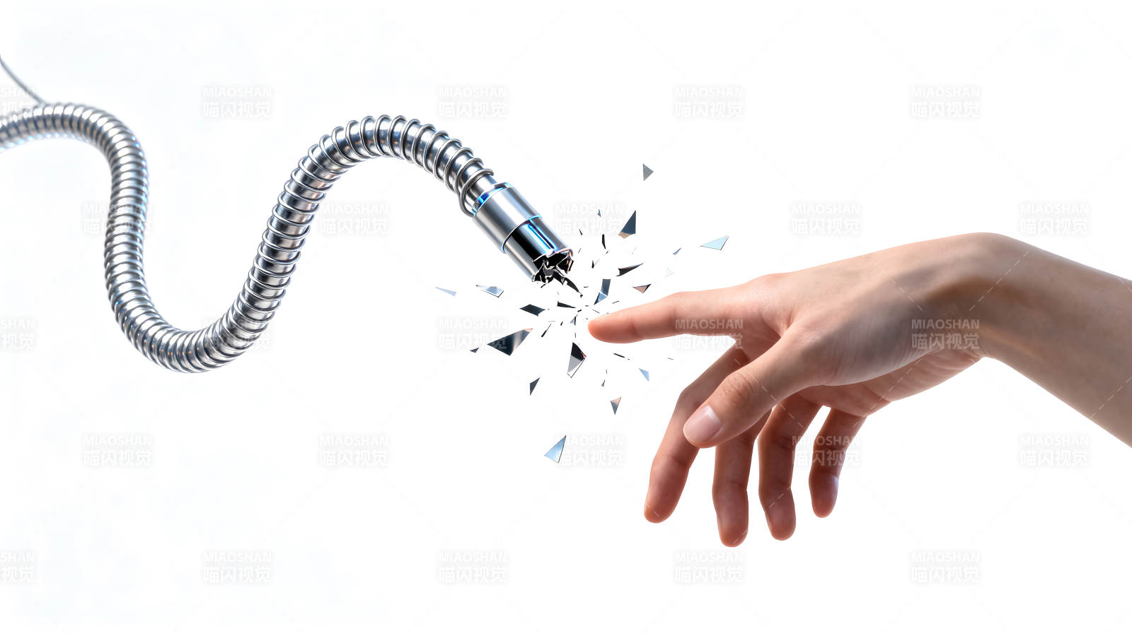 机械摧毁手触碰的瞬间图片