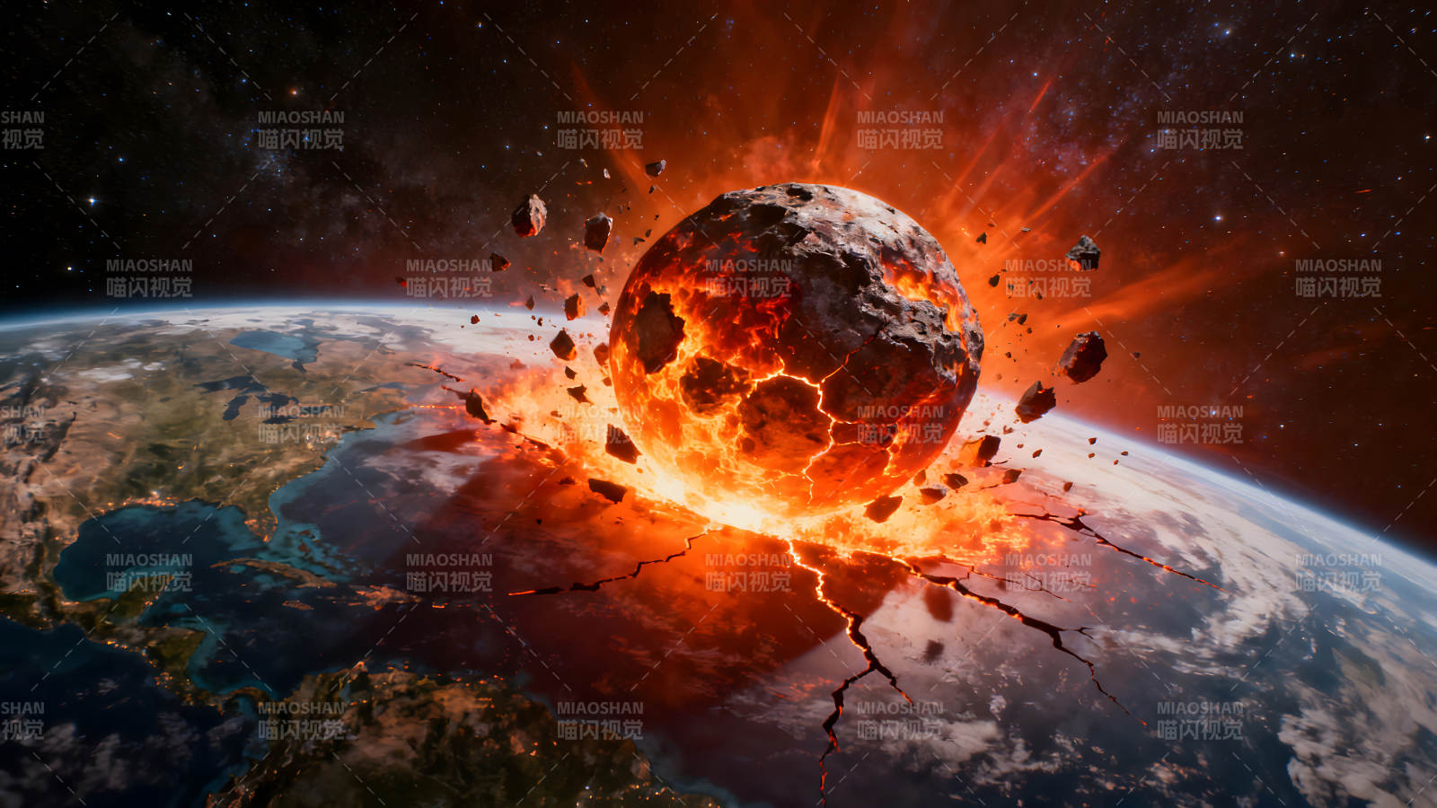 小行星撞击地球末日景象图片