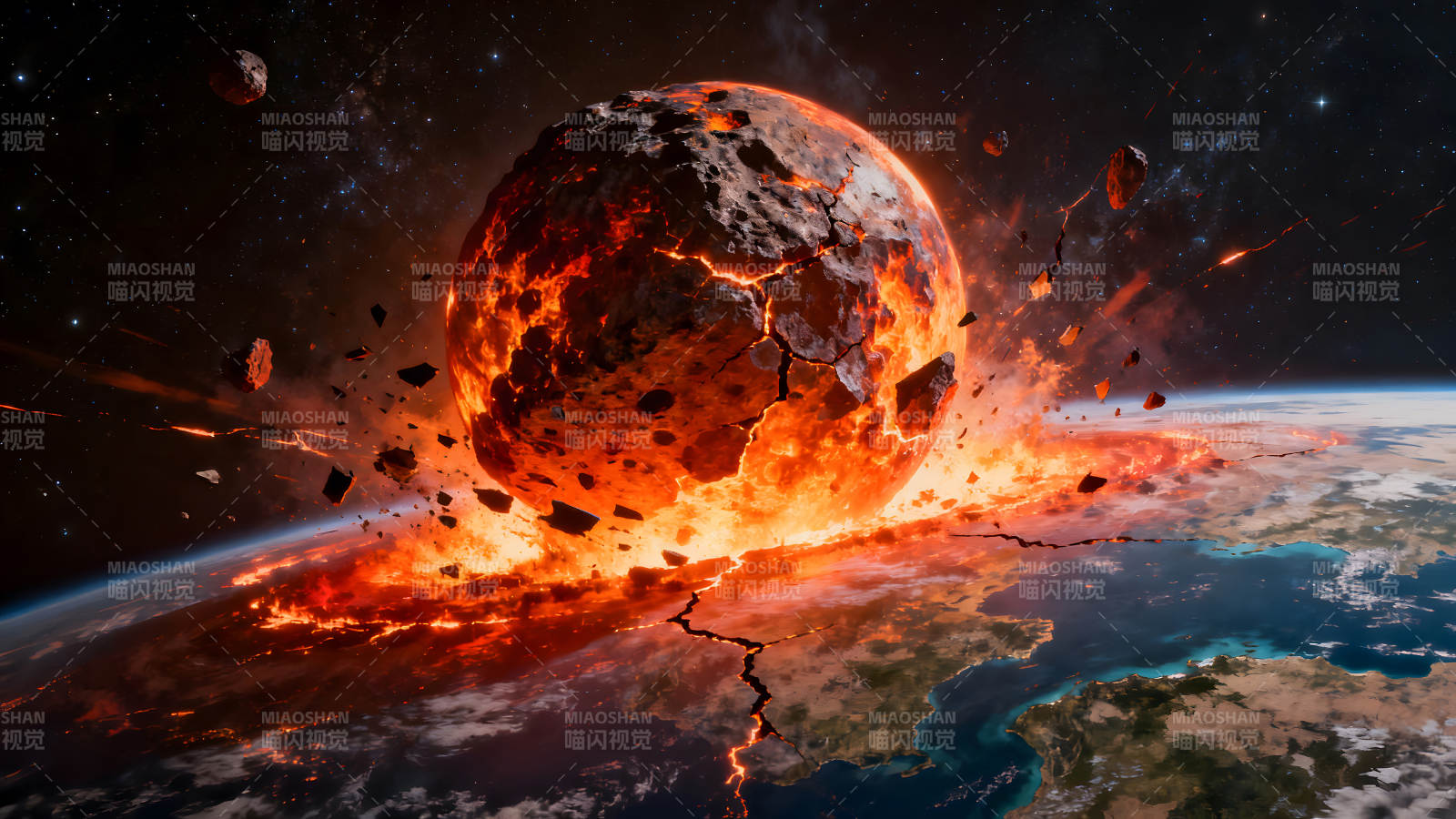 小行星撞击地球场景图片