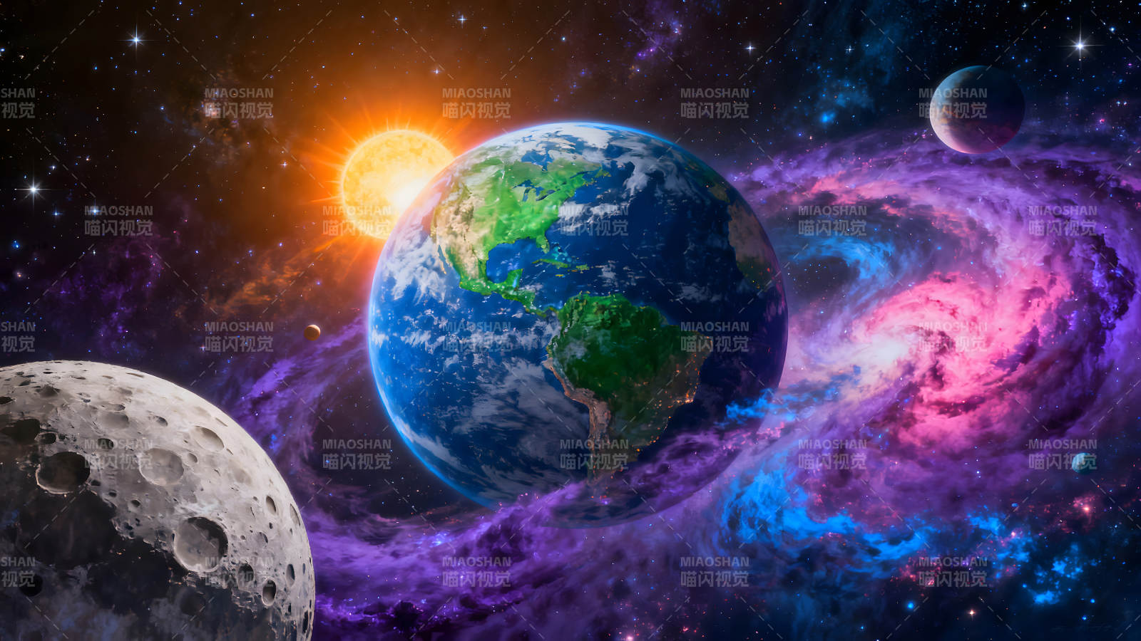 宇宙地球太阳月亮星云景象图片