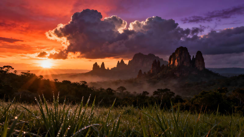 壮丽山景与云霞辉映的迷人时刻图片