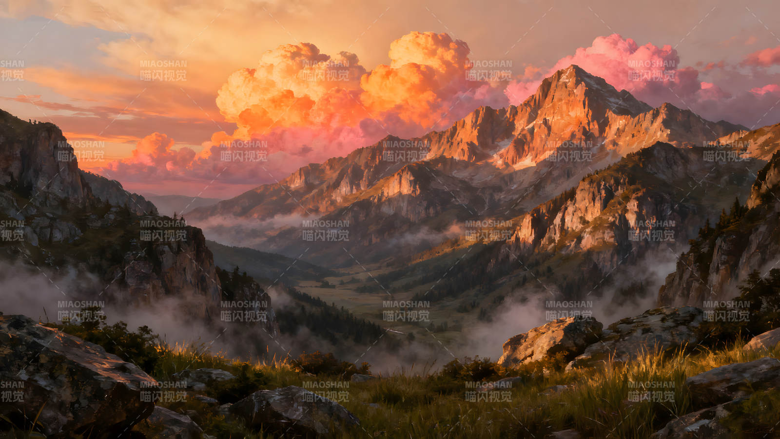 壮丽的日出山景云海图片