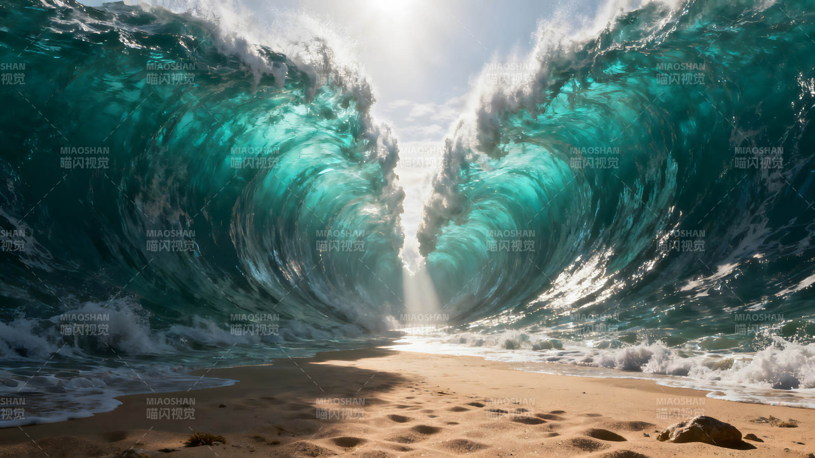 海浪分海奇观景象光线穿透令人震撼图片
