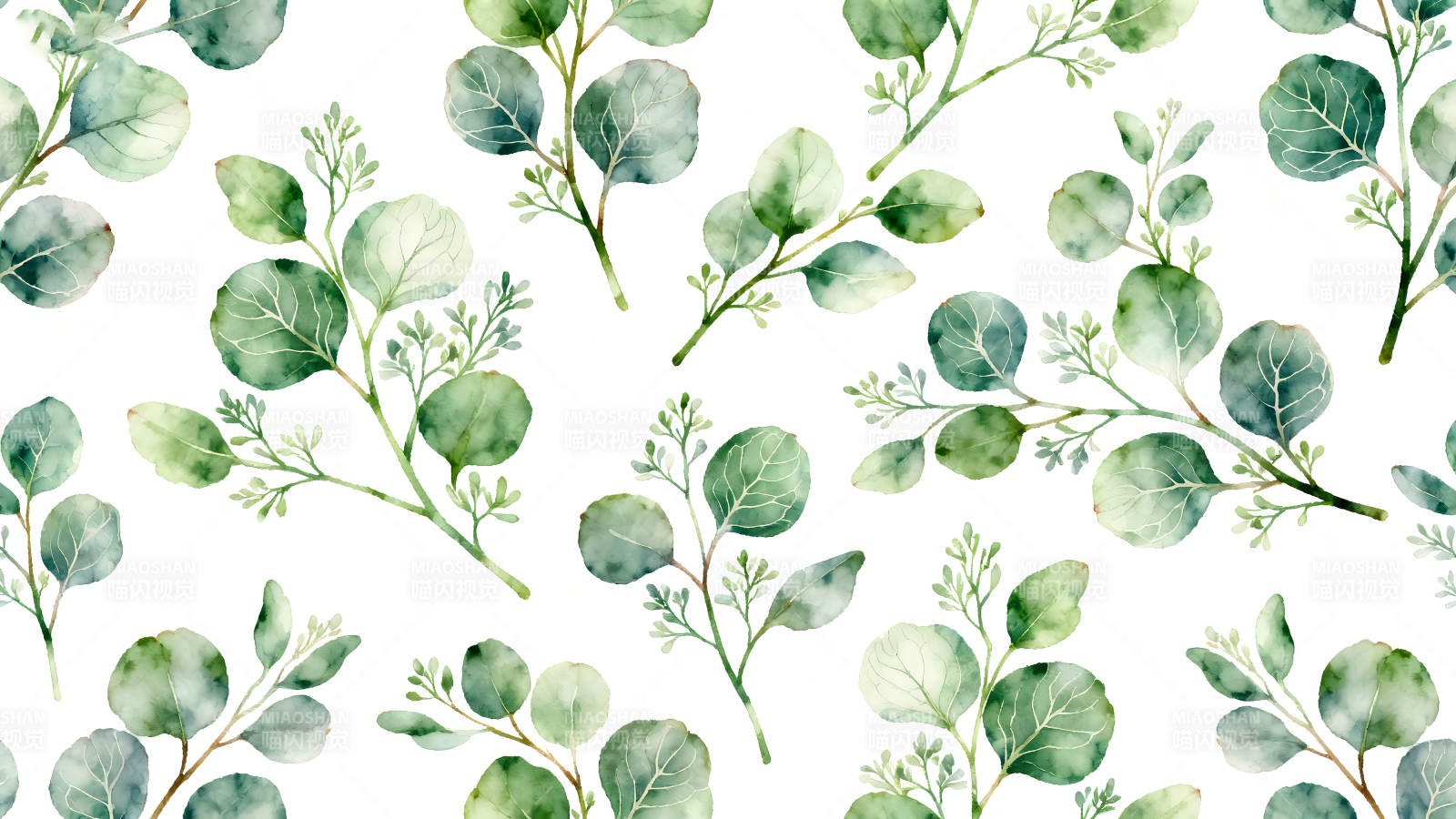 水彩桉树叶图案清新美丽图片