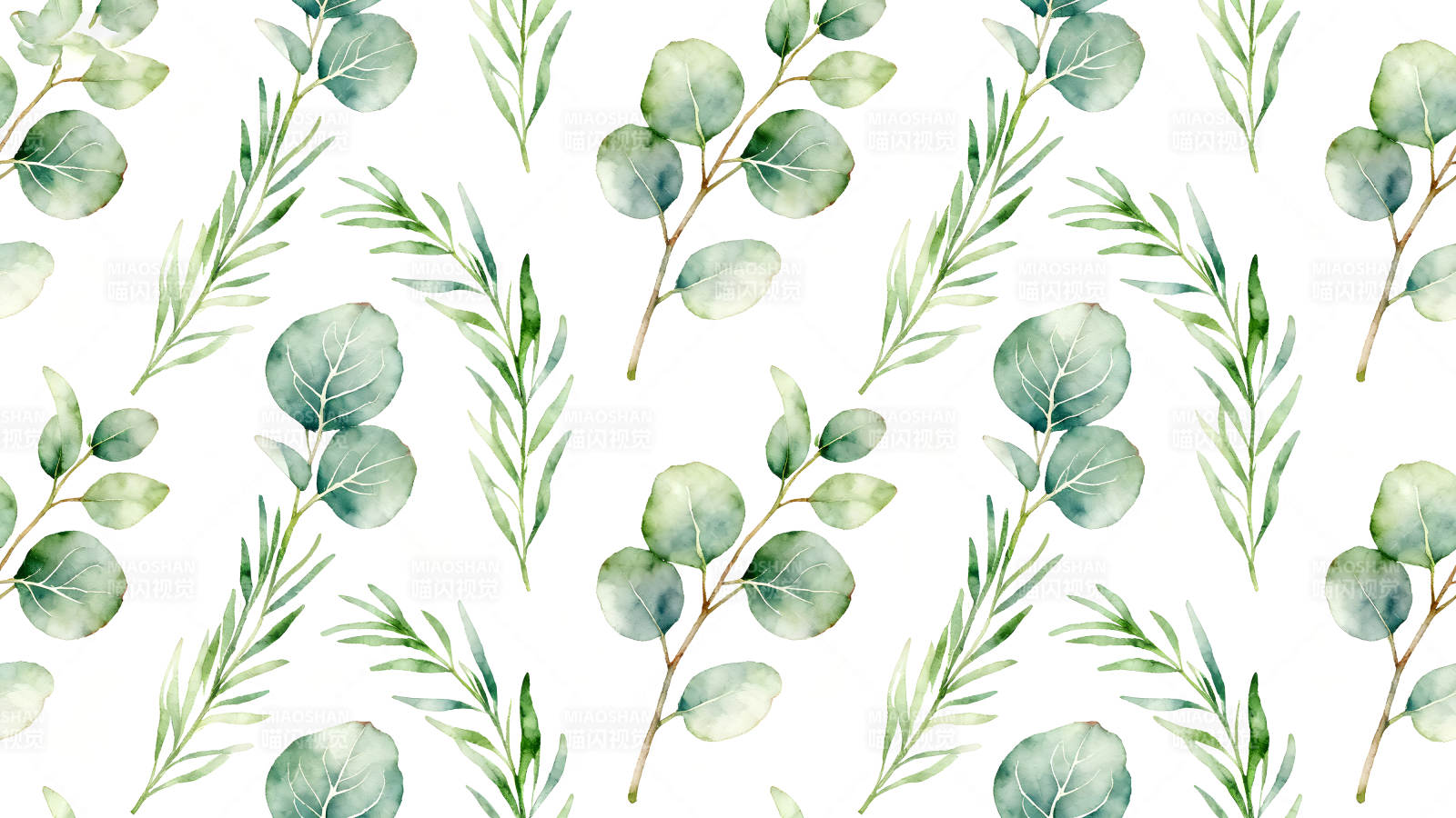 水彩风格的绿叶植物图案图片