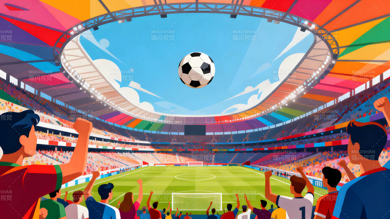 足球比赛现场观众欢呼雀跃图片