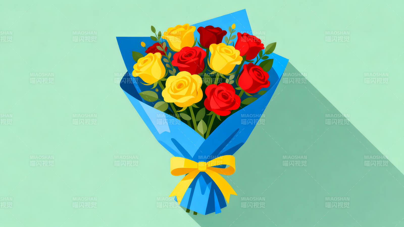 一束美丽的红黄玫瑰花束图片