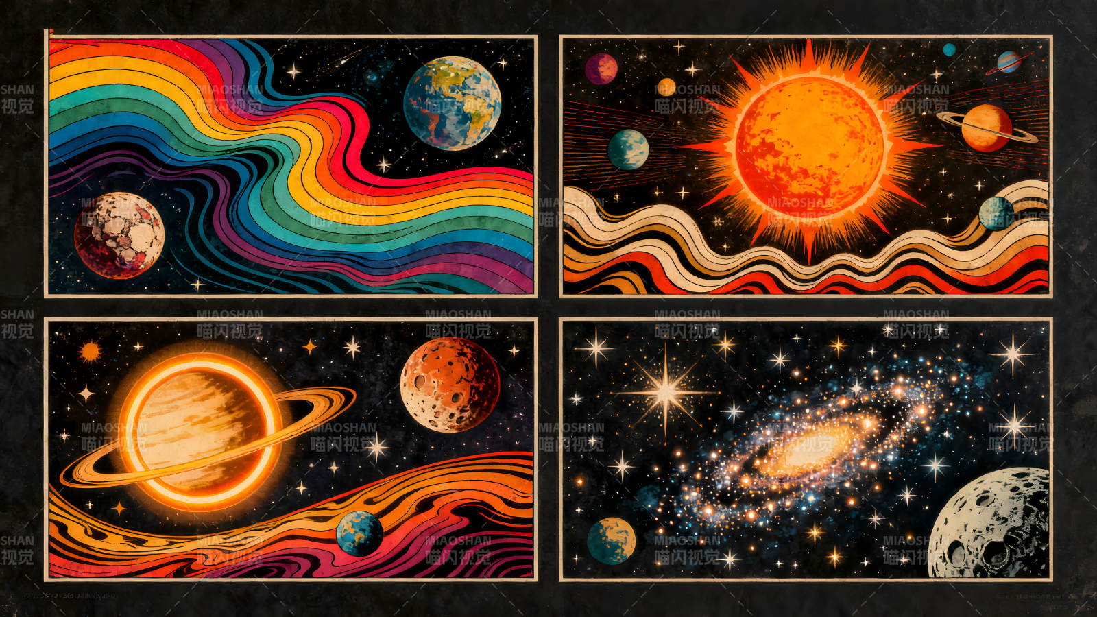 复古太空艺术四联画图片