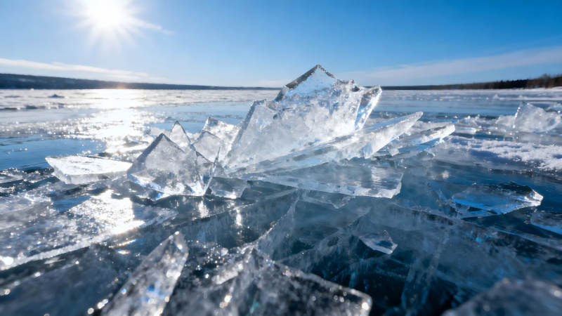 冰面晶莹剔透阳光照耀下的冰块图片