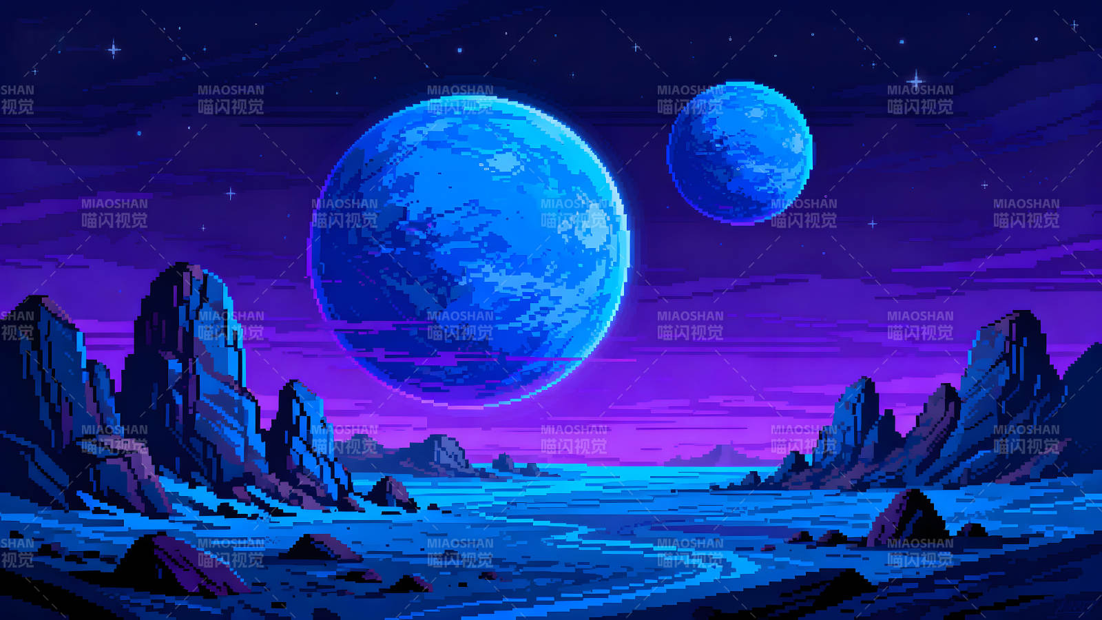 像素星空异域星球景象图片