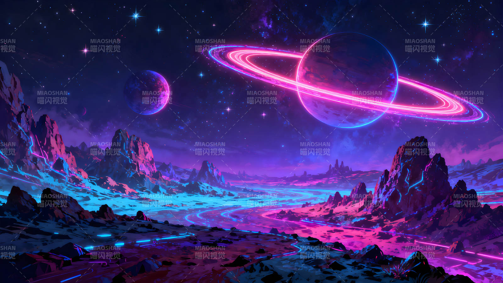 星空异域星球霓虹景观图片